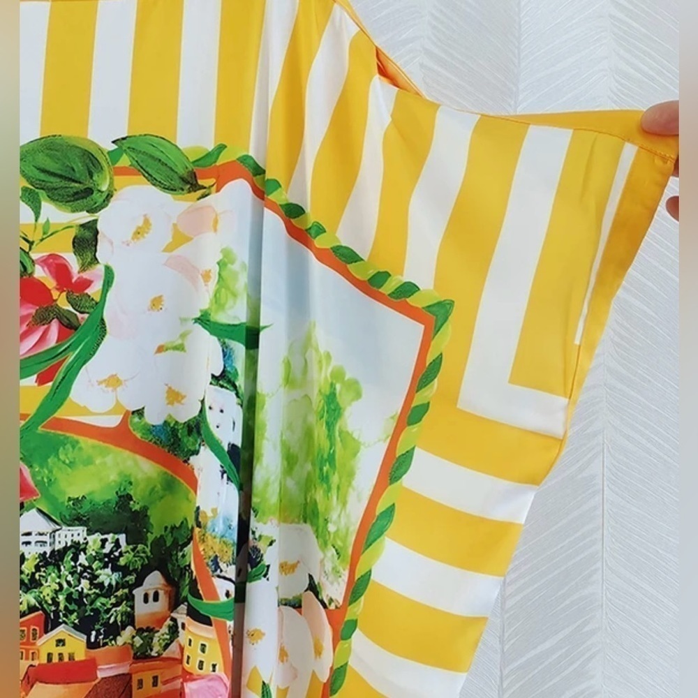 Portofino Riviera Tropical Pattern Oversized Casual Midi Dress - Picture 10 of 17